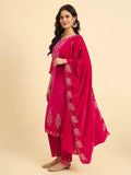 Designer Pink Velvet Embroidered Kurta Trouser & Dupatta Set