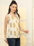 Awesome Mustard Cotton Sleeveless Boxy Style Top for Women