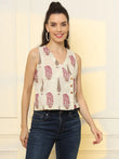 Chic White and Pink Cotton Sleeveless Wrap Top for Everyday Wear