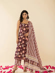 Stylish Brown Sleeveless Cotton Kurta with Matching Dupatta