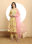 Stunning Yellow Printed Silk Embroidered Kurta Dupatta Set for Festive Look
