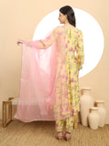 Stunning Yellow Printed Silk Embroidered Kurta Dupatta Set for Festive Look