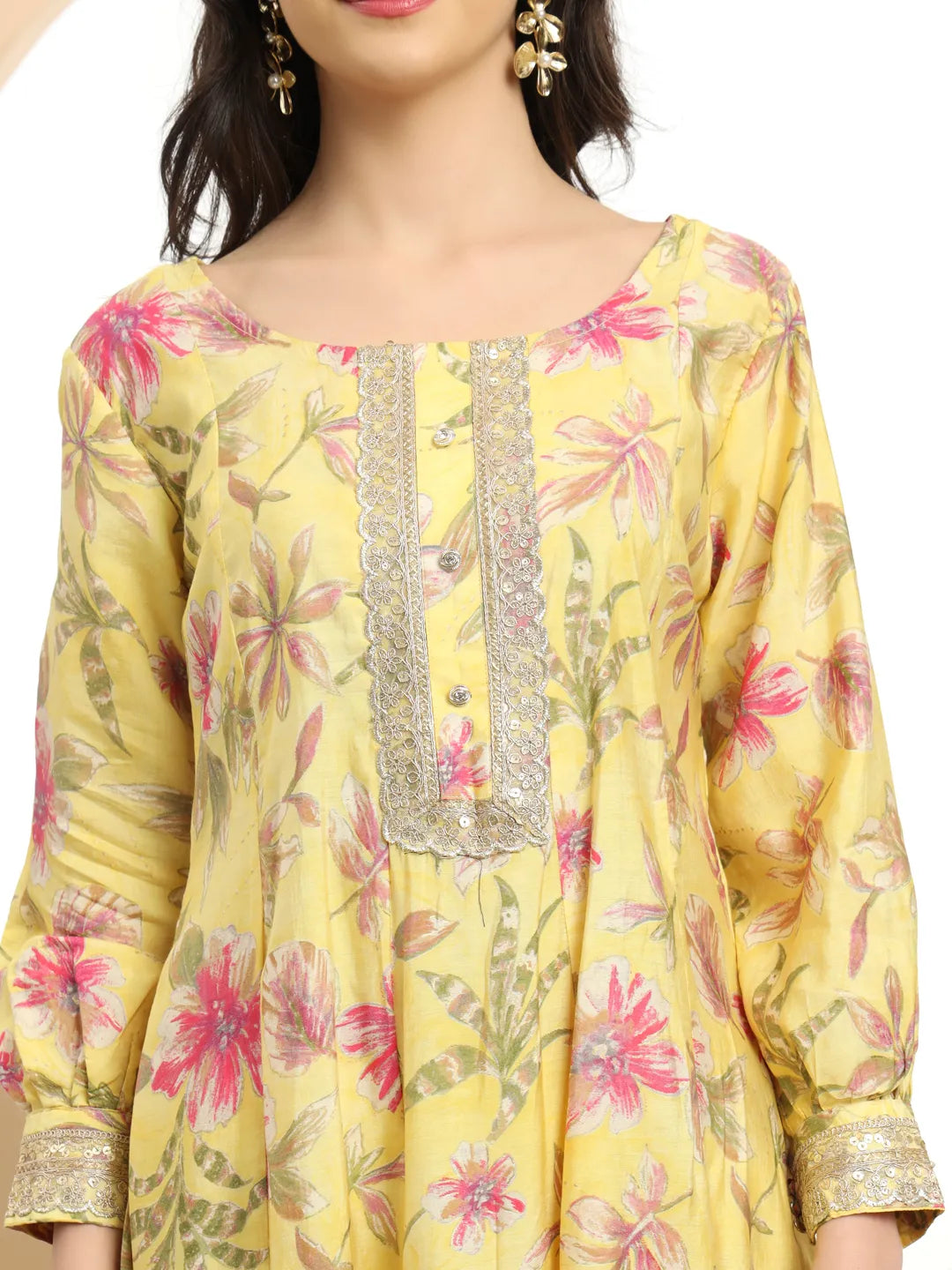Stunning Yellow Printed Silk Embroidered Kurta Dupatta Set for Festive Look