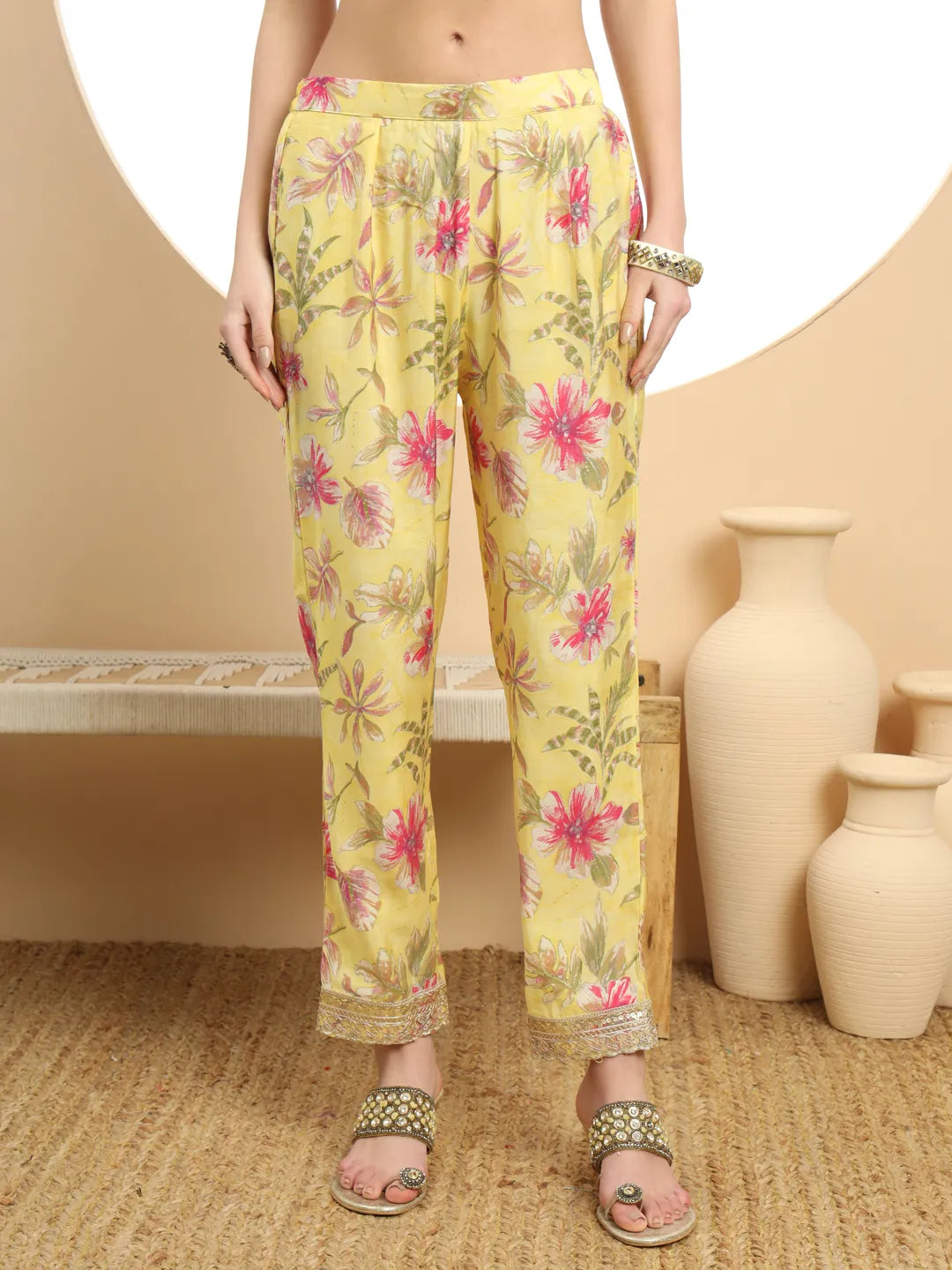 Stunning Yellow Printed Silk Embroidered Kurta Dupatta Set for Festive Look