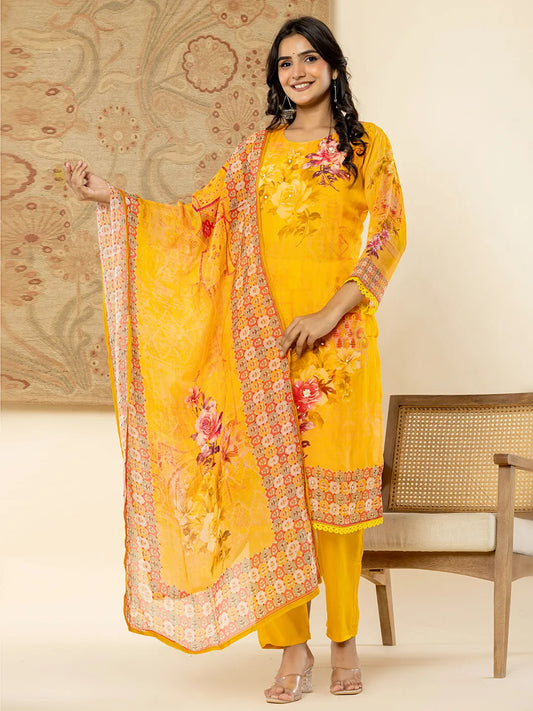Premium Organza Kurta Pant Dupatta Set with Intricate Handwork & Lining
