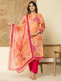 Elegant Pink Floral Embroidered Sequinned Kurta with Trousers & Dupatta Set