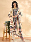 Cream And Black Pure Silk Sequins_Work Straight Kurta Dupatta Pant Set-Yufta Store-6112SKDCRM
