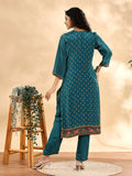 Teal Blue Pure Silk Sequins_Work Straight Kurta Dupatta Pant Set-Yufta Store-6115SKDTBM