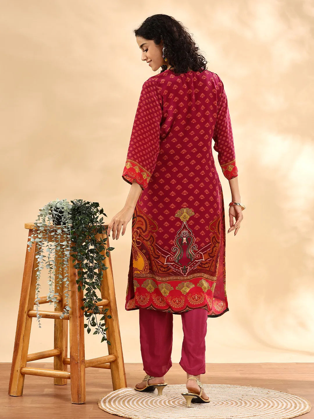 Purple And Green Silk Crepe Sequins_Work Straight Kurta Dupatta Pant Set-Yufta Store-6116SKDPRM