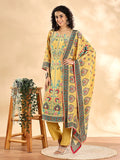 Yellow Silk Crepe Cutdana_Work Straight Kurta Dupatta Pant Set-Yufta Store-6136SKDYLM