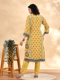 Yellow Silk Crepe Cutdana_Work Straight Kurta Dupatta Pant Set-Yufta Store-6136SKDYLM