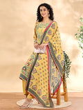 Yellow Silk Crepe Cutdana_Work Straight Kurta Dupatta Pant Set-Yufta Store-6136SKDYLM