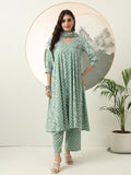 Royal Green Cotton Kurta Dupatta Set for a Regal Ethnic Appearance