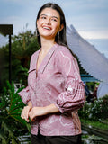 Mauve Cotton Linen Puff Sleeve Shirt for Formal & Casual Wear