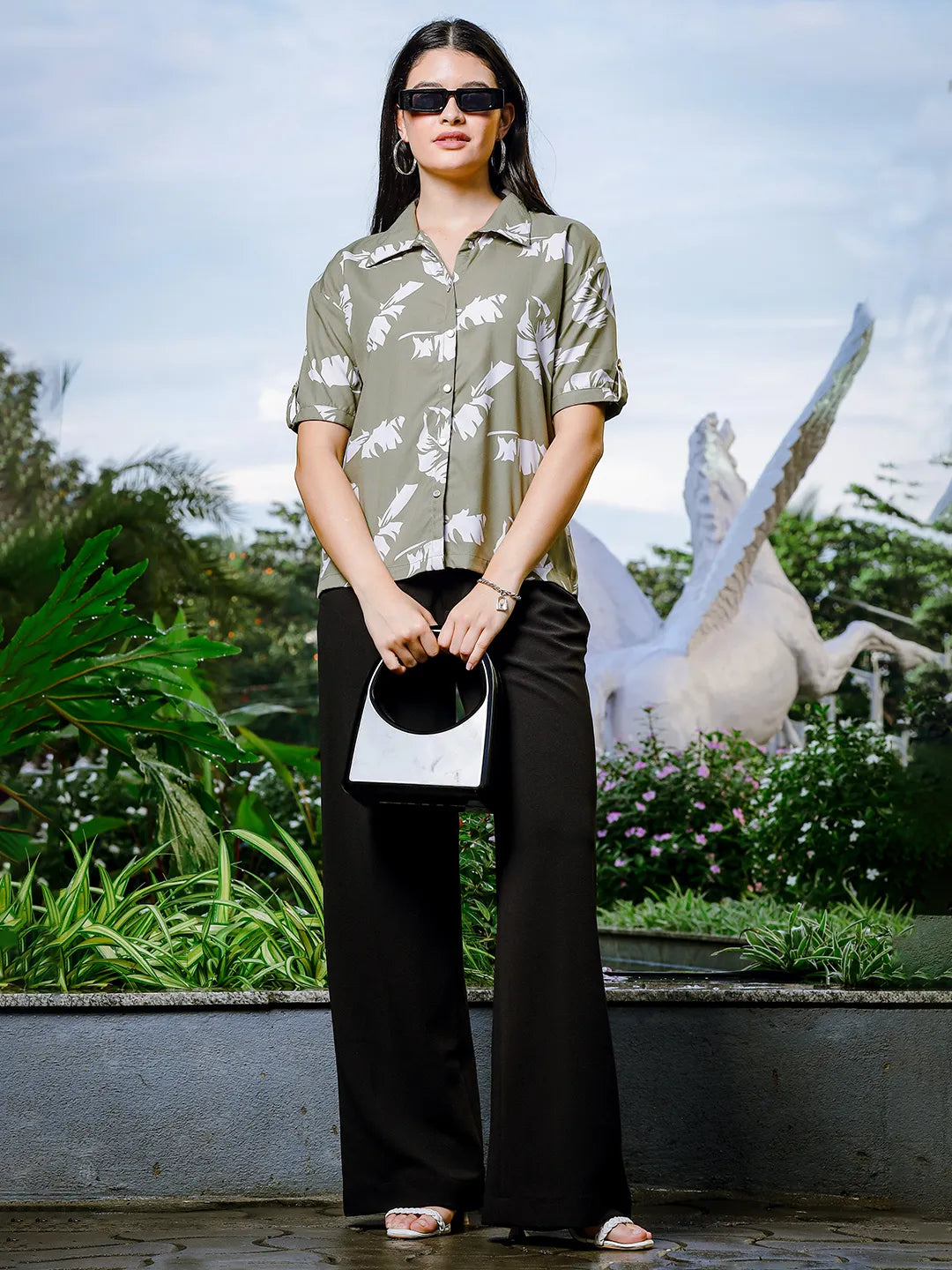 Stylish Green Liva Collared Shirt-Style Top for Everyday Comfort