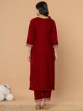 Maroon Velvet Embroidered Kurta Dupatta Set with Comfortable Cotton Lining