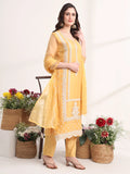 Mustard Embroidery Poly Chiffon Straight Kurta Dupatta Set-Yufta Store-6190SKDMSM