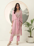 Purple Embroidered Poly Chiffon Straight Kurta Dupatta Set for Party Wear