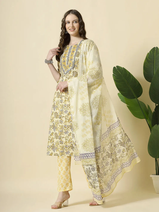 Sophisticated Cream and Brown Sequins Work Kurta Set with a Classy Finish