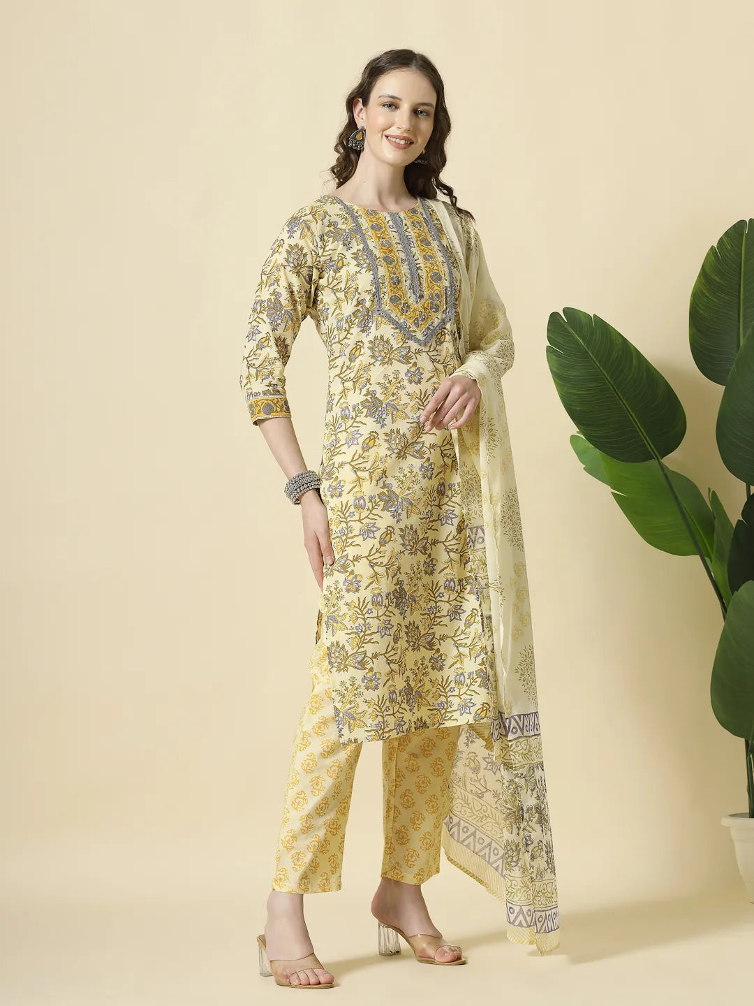 Sophisticated Cream and Brown Sequins Work Kurta Set with a Classy Finish
