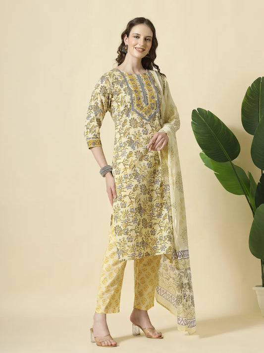 Sophisticated Cream and Brown Sequins Work Kurta Set with a Classy Finish