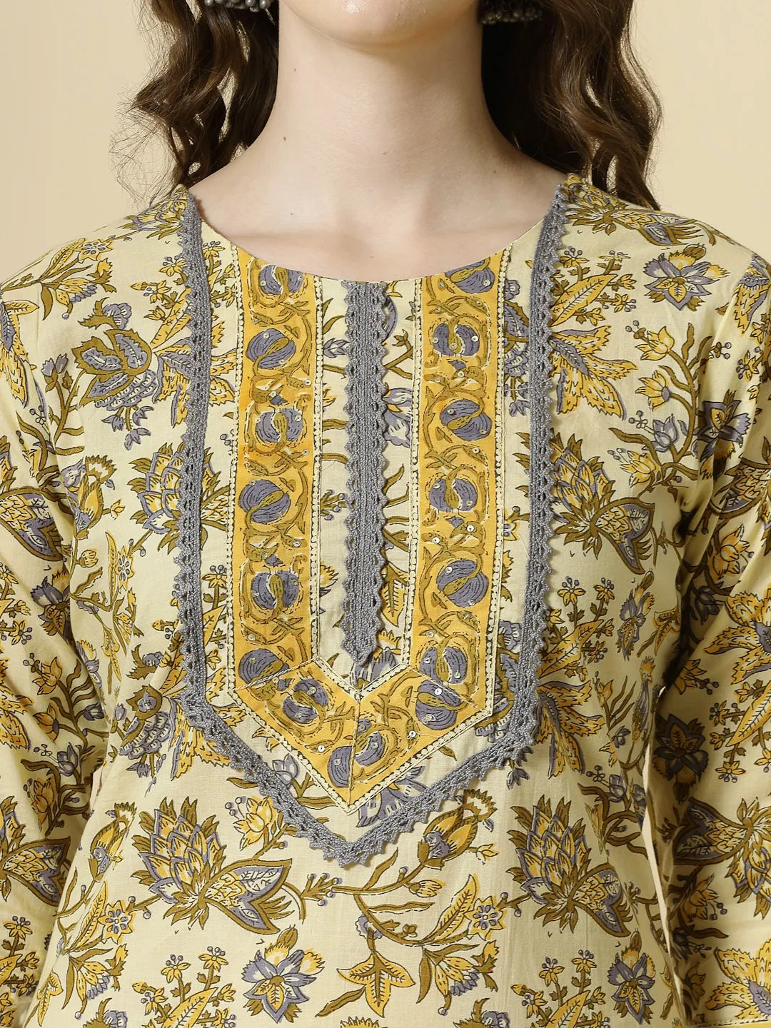 Sophisticated Cream and Brown Sequins Work Kurta Set with a Classy Finish