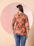 Peach Pure Cotton Pleated Gathered Top – Stylish Casual Wear