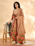 Peach Floral Print Sequins_Work Anarkali Kurta And Trouser With Dupatta Set-Yufta Store-6254SKDPCM
