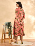 Peach Floral Print Sequins_Work Anarkali Kurta And Trouser With Dupatta Set-Yufta Store-6254SKDPCM