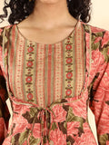 Peach Floral Print Sequins_Work Anarkali Kurta And Trouser With Dupatta Set-Yufta Store-6254SKDPCM