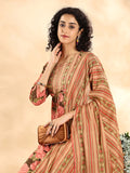 Peach Floral Print Sequins_Work Anarkali Kurta And Trouser With Dupatta Set-Yufta Store-6254SKDPCM