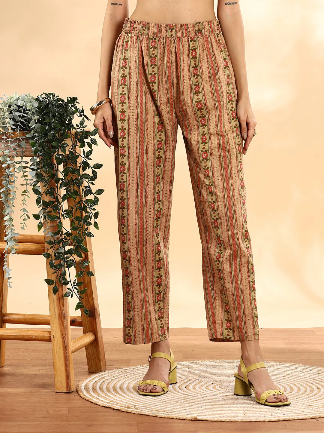 Peach Floral Print Sequins_Work Anarkali Kurta And Trouser With Dupatta Set-Yufta Store-6254SKDPCM