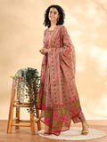 Pink Floral Print Sequins_Work Anarkali Kurta And Trouser With Dupatta Set-Yufta Store-6254SKDPKM
