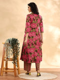 Pink Floral Print Sequins_Work Anarkali Kurta And Trouser With Dupatta Set-Yufta Store-6254SKDPKM
