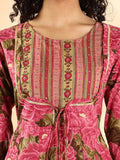 Pink Floral Print Sequins_Work Anarkali Kurta And Trouser With Dupatta Set-Yufta Store-6254SKDPKM