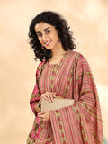 Pink Floral Print Sequins_Work Anarkali Kurta And Trouser With Dupatta Set-Yufta Store-6254SKDPKM