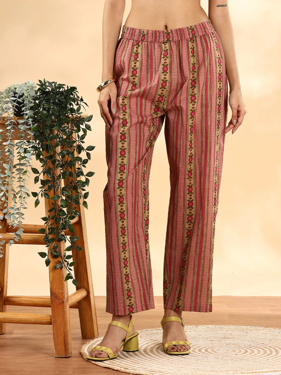 Pink Floral Print Sequins_Work Anarkali Kurta And Trouser With Dupatta Set-Yufta Store-6254SKDPKM