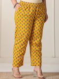 Yellow Floral Cotton Plus Size Kurta Set with Cutdana Work Pant and Dupatta