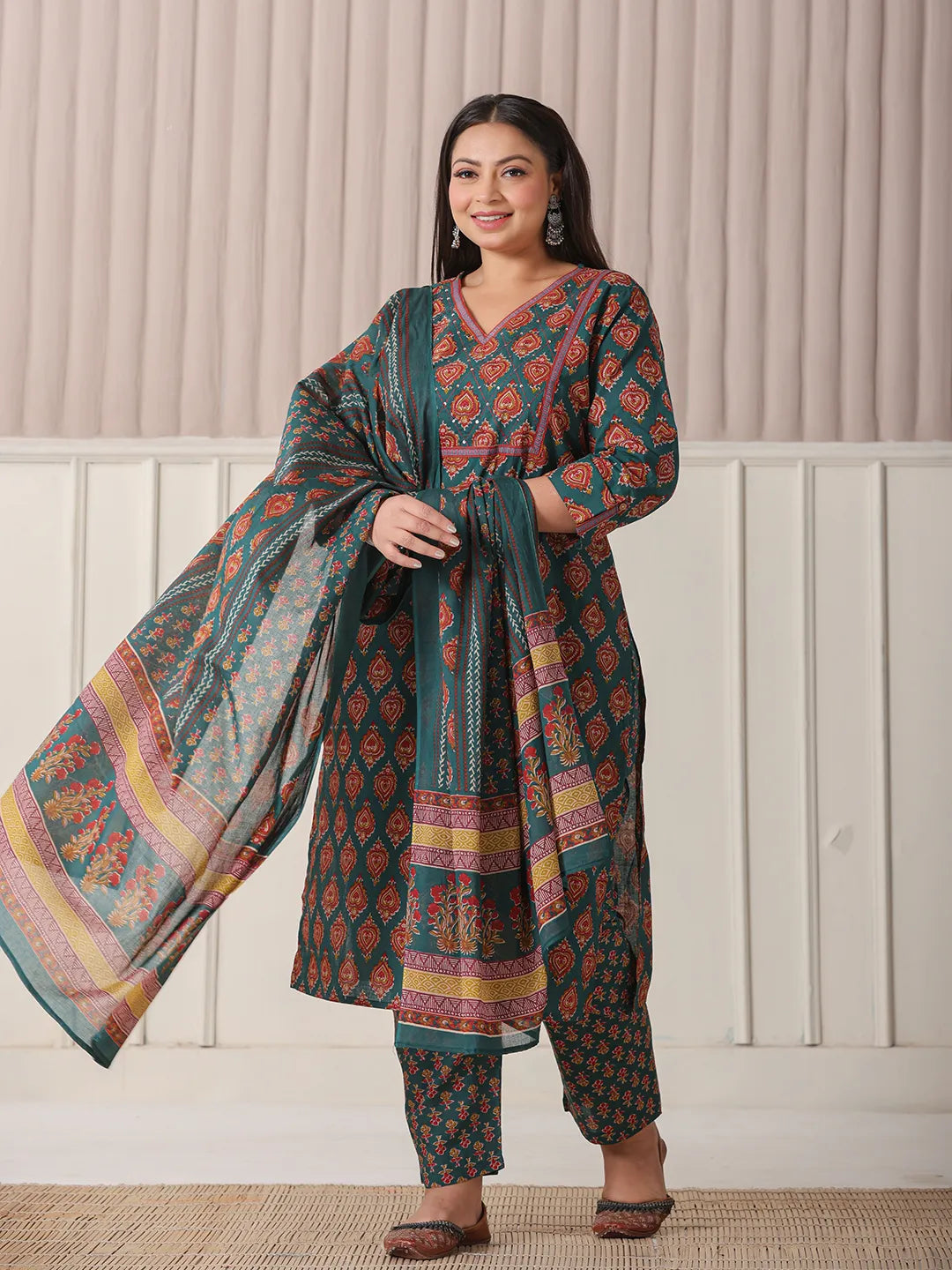 Radiant Teal Green Sequins Work Kurta Set that Adds a Festive Glow