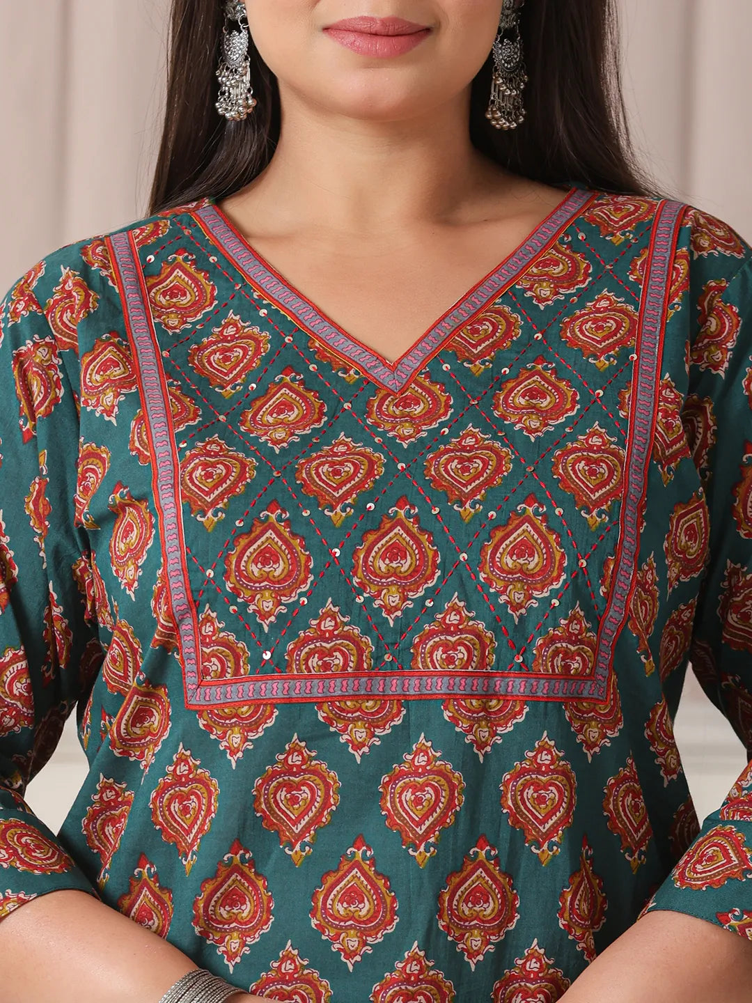 Radiant Teal Green Sequins Work Kurta Set that Adds a Festive Glow