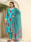 Pure Cotton Blue Kurta Dupatta Pant Set with Handwork Embroidery