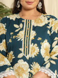 Teal Blue Pure Cotton Kurta Dupatta Pant Set with Intricate Handwork