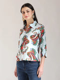 Trendy Sky Blue Pure Cotton Paisley Peplum Top for a Casual Chic Look