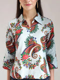 Trendy Sky Blue Pure Cotton Paisley Peplum Top for a Casual Chic Look