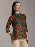Stylish Green Pure Cotton Shirt Style Top for Casual Wear