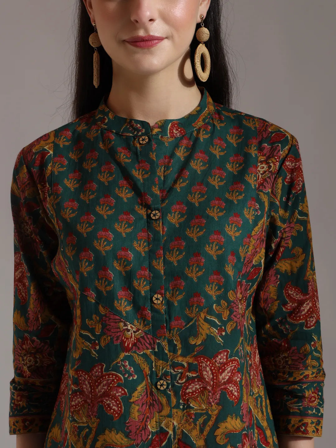 Stylish Green Pure Cotton Shirt Style Top for Casual Wear