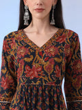 Stylish Navy Blue Floral A Line Kurta Set Perfect for Festive Celebrations