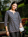 Playful Blue Abstract Print Cotton Top Perfect for a Casual and Cute Look