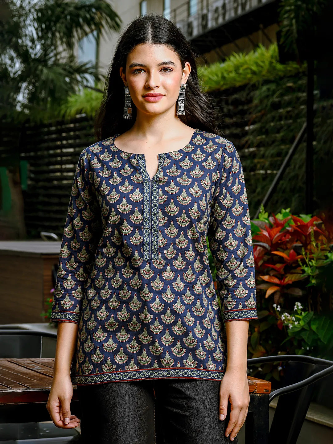 Playful Blue Abstract Print Cotton Top Perfect for a Casual and Cute Look