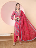 Graceful Pink Thread Work Pure Cotton Straight Kurta Dupatta Pant Set